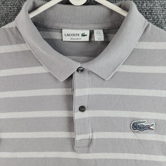 Lacoste Striped Gray Size 3XL (8) Polo Shirt Regular Fit Short Sleeve Peru - Picture 1 of 16